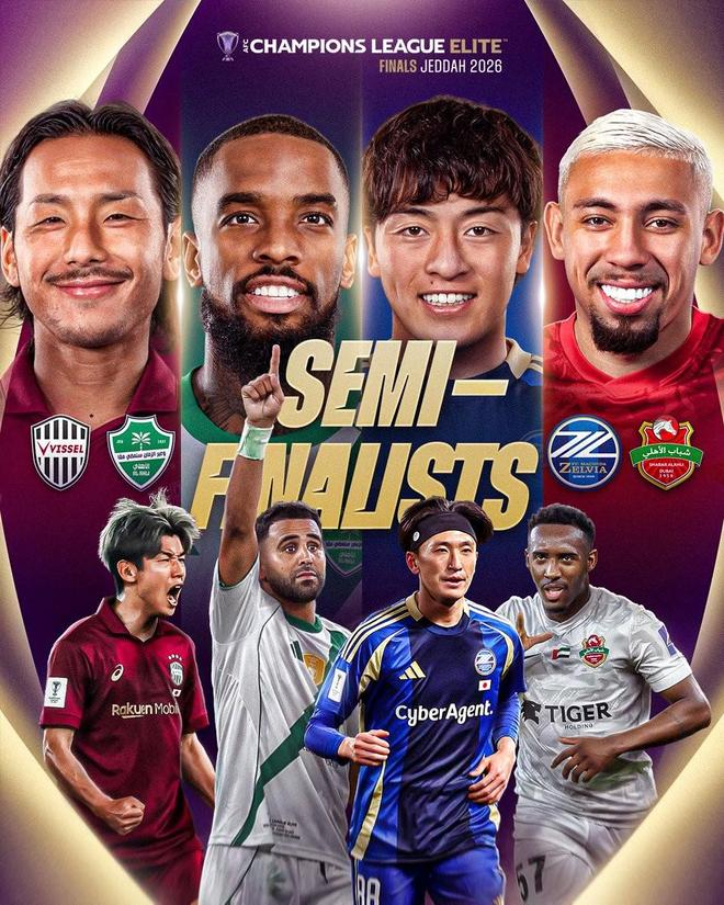 本赛季亚冠精英四强分布：东西亚赛区各两支，半决赛捉对厮杀